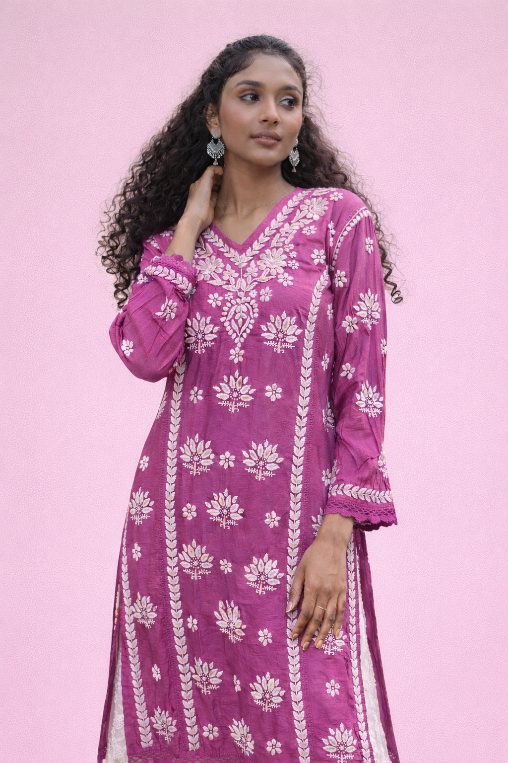 Chanderi silk 7D long kurti