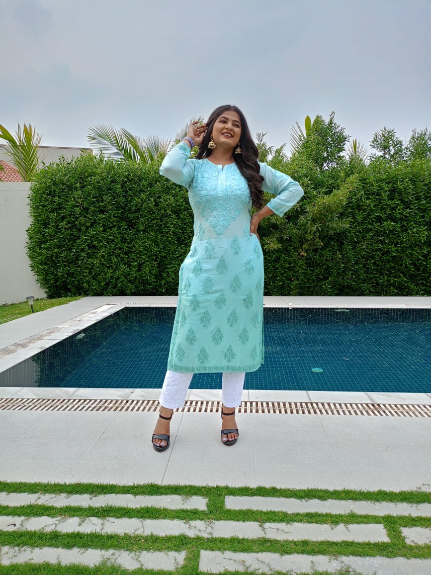 PURE MUSLIN SHADED HANDWORK KURTA