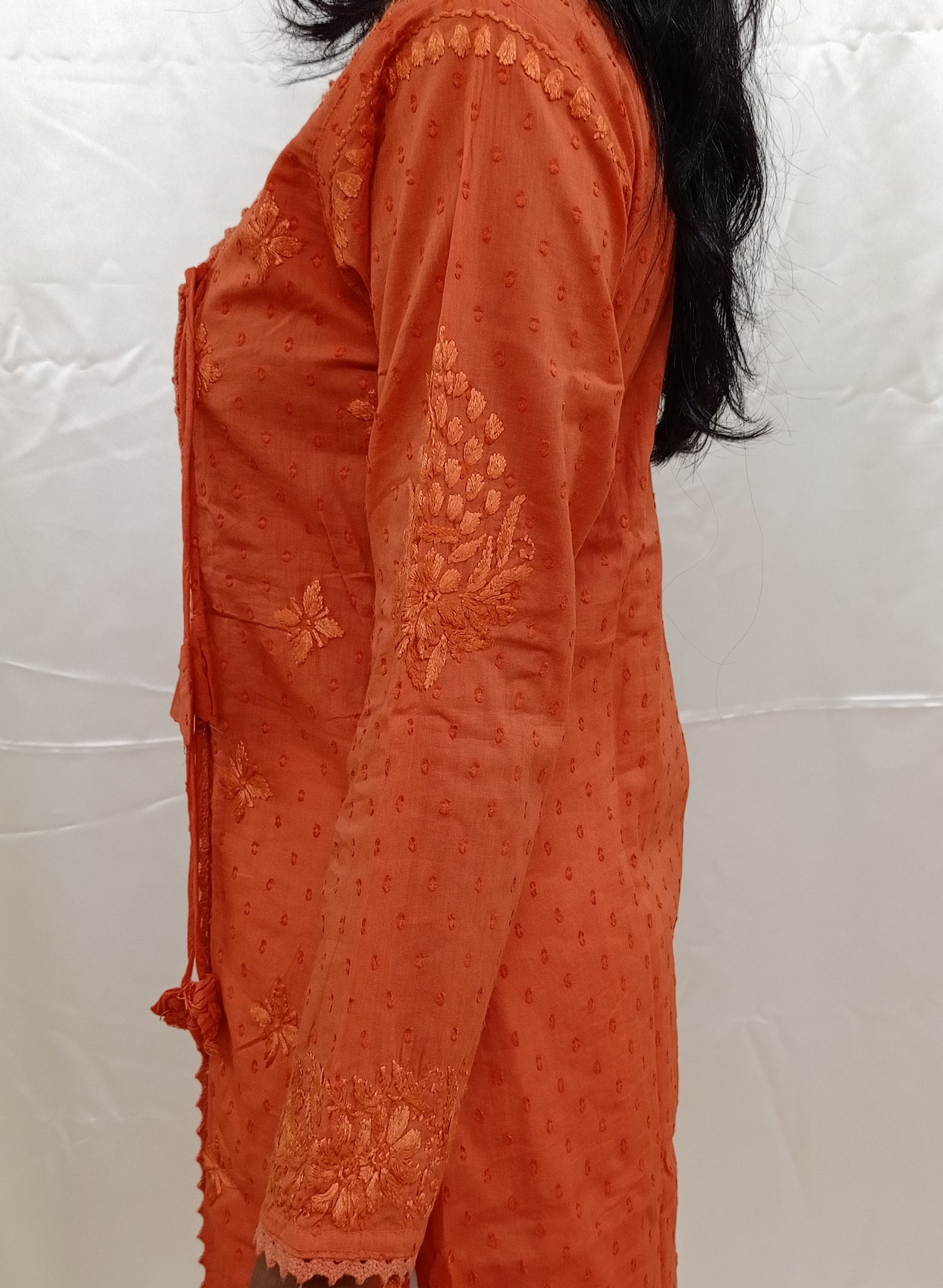 Angrakha Pattern Kurti In Mul Dobby Cotton Material