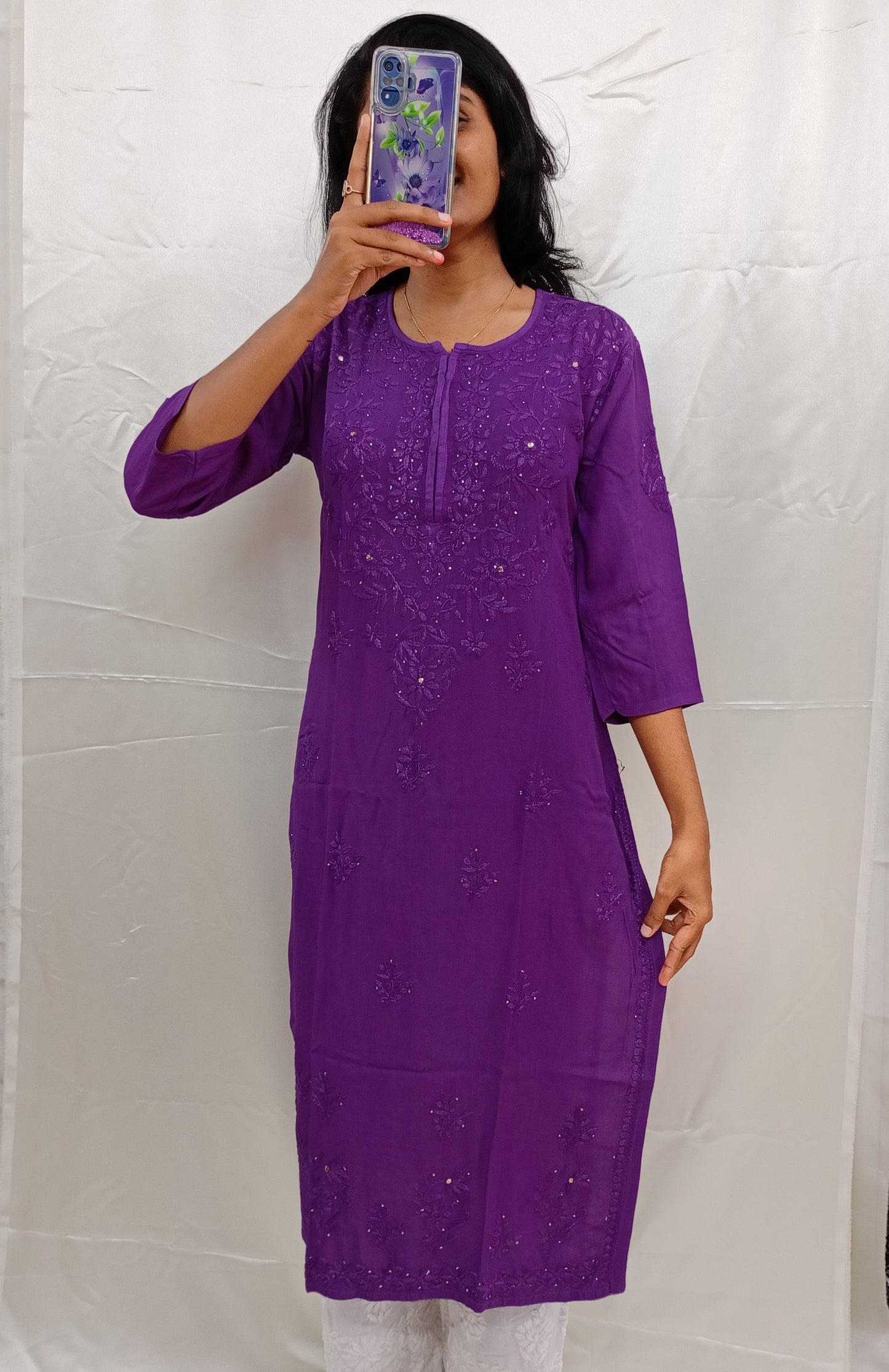 Rayon material mukesh work long kurti