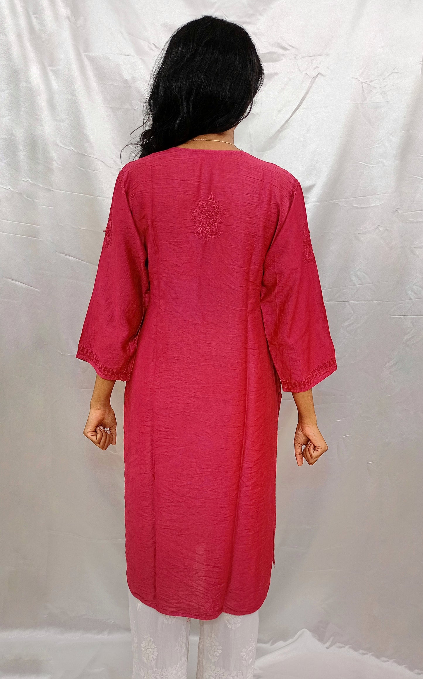 angrakha pattern kurti in chanderi silk material