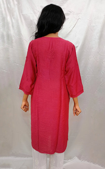 angrakha pattern kurti in chanderi silk material