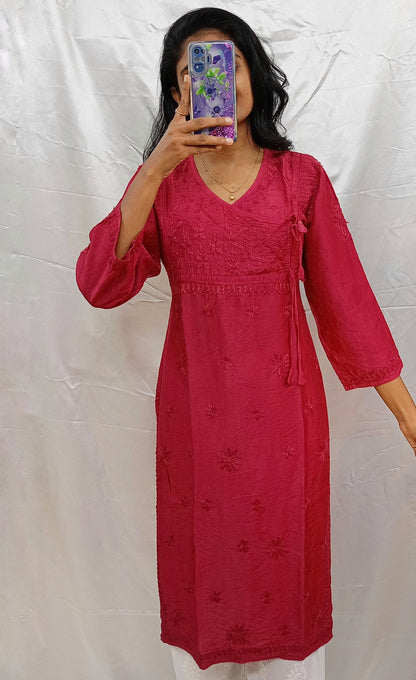 angrakha pattern kurti in chanderi silk material