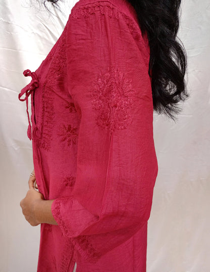 angrakha pattern kurti in chanderi silk material