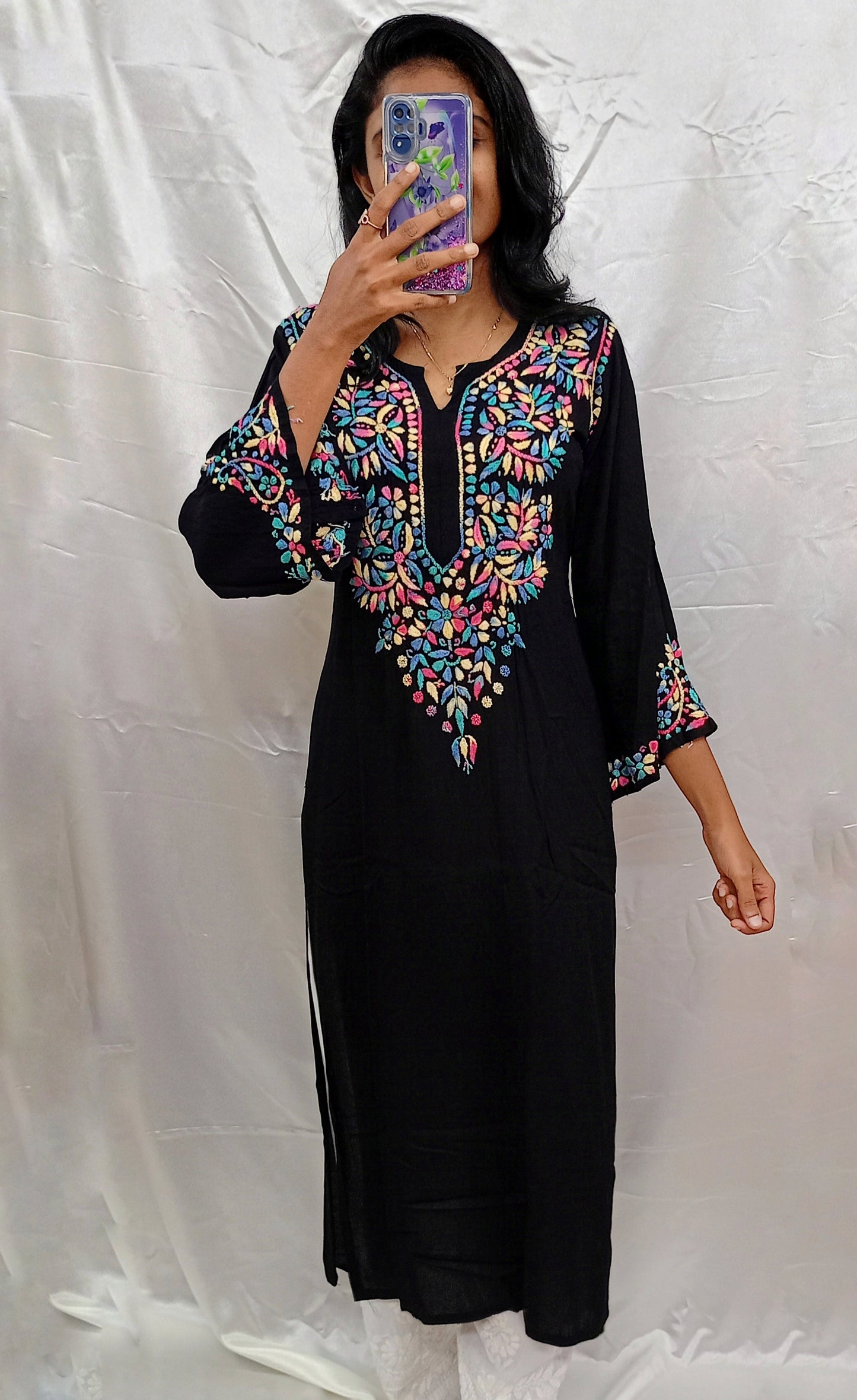 multi color black long kurti