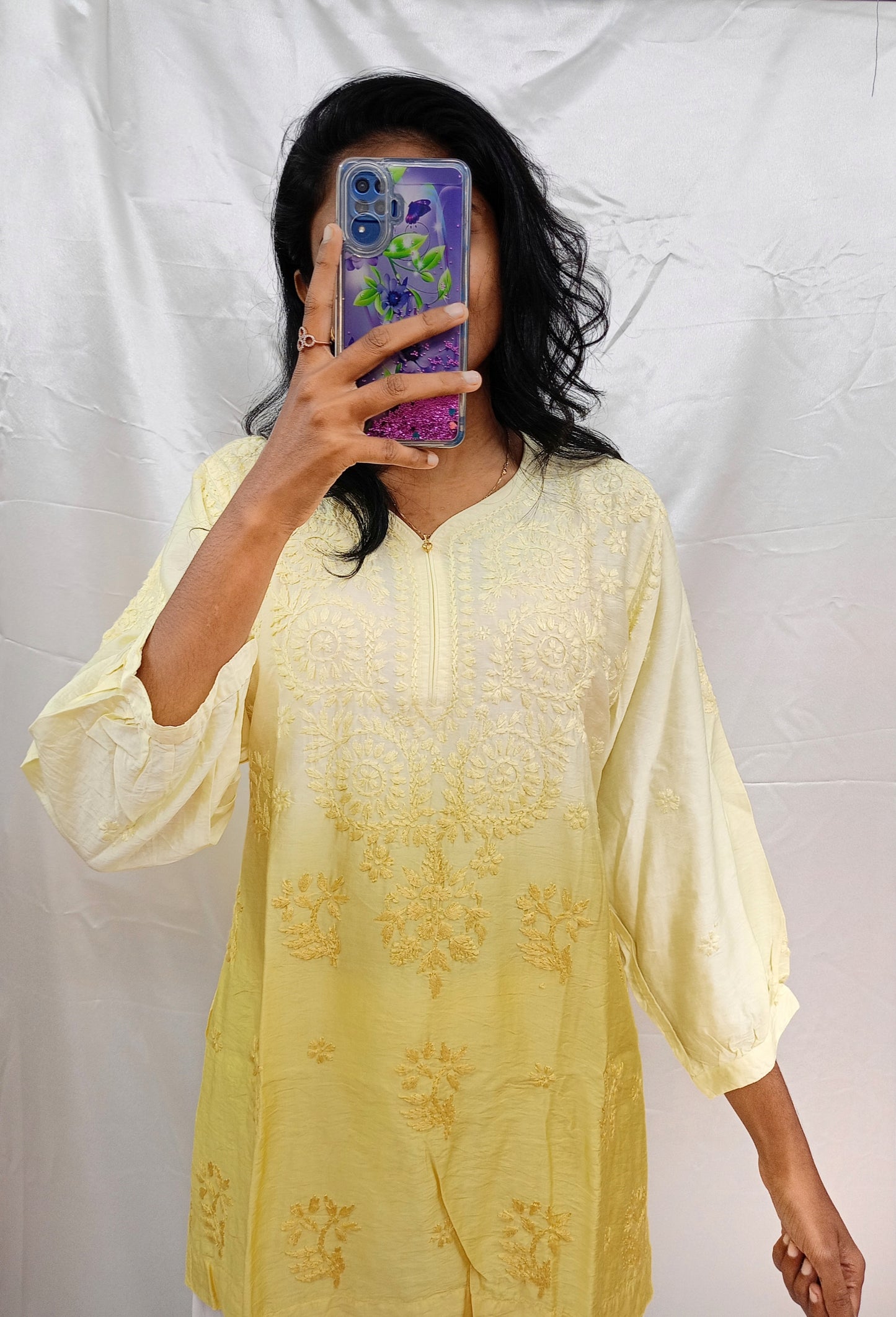 Shaded Chanderi silk material short kurti