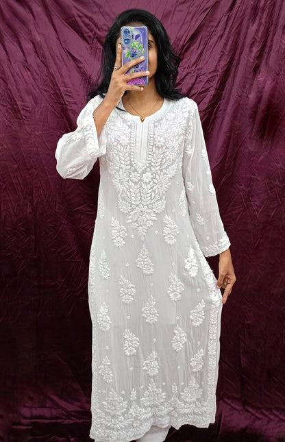 pure viscose fabric white colour long kurti