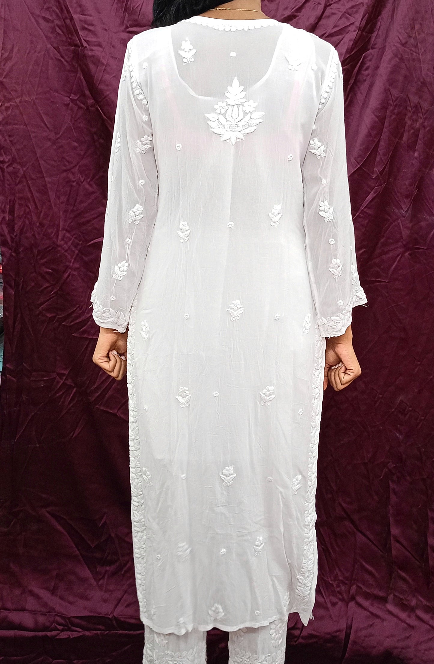 pure viscose fabric white colour long kurti
