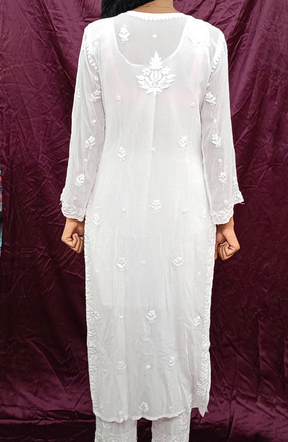 pure viscose fabric white colour long kurti