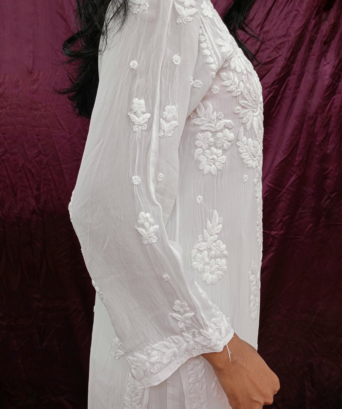 pure viscose fabric white colour long kurti