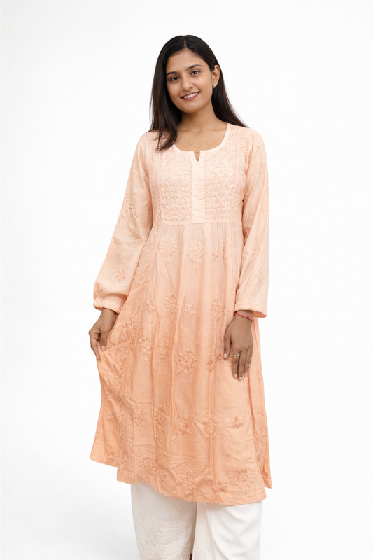 Chanderi silk nayra cut kurti
