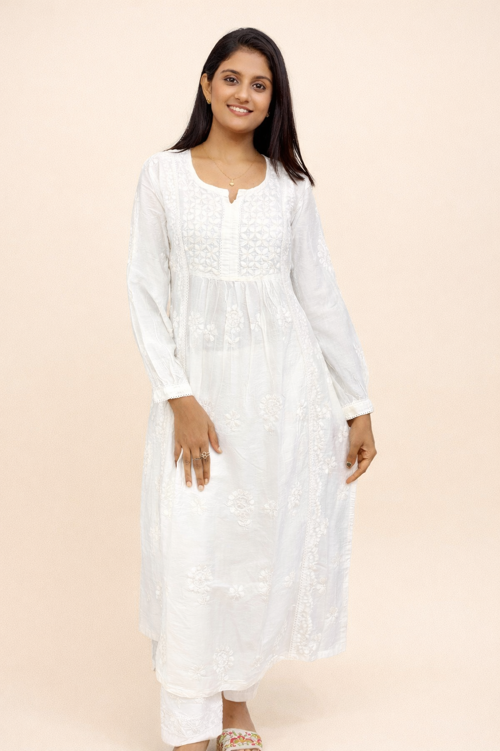 Nayra cut chanderi silk white kurta