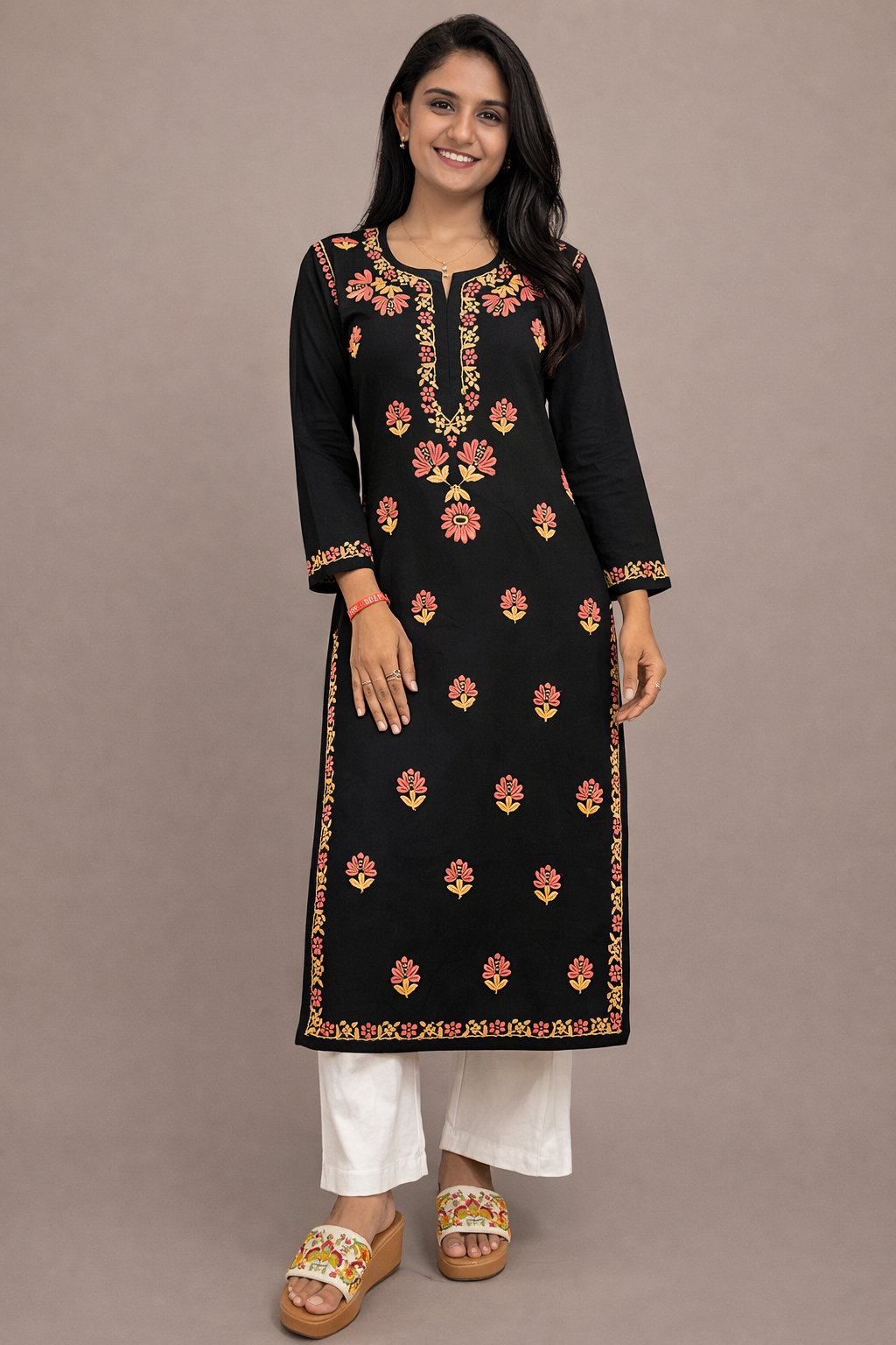 Black Multi colour modal long kurta