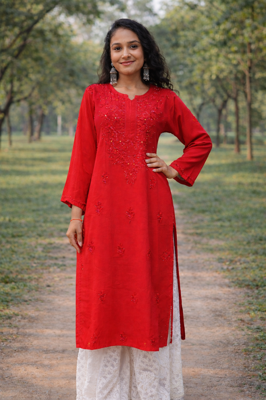 Rayon material mukesh work long kurti