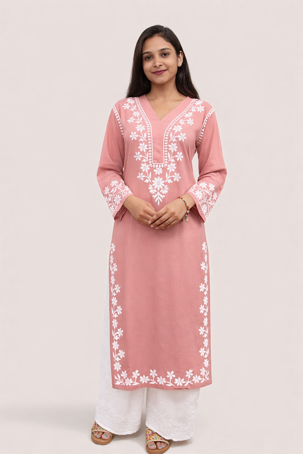 V neck modal long kurti