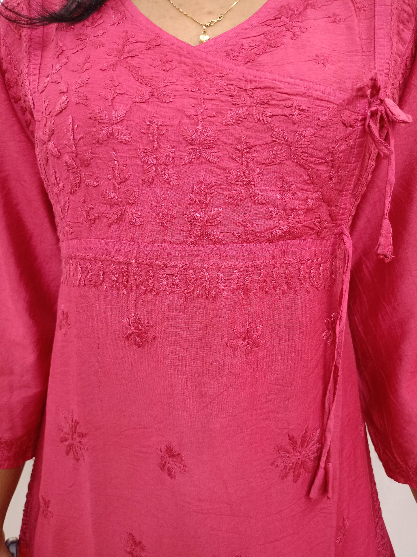 angrakha pattern kurti in chanderi silk material