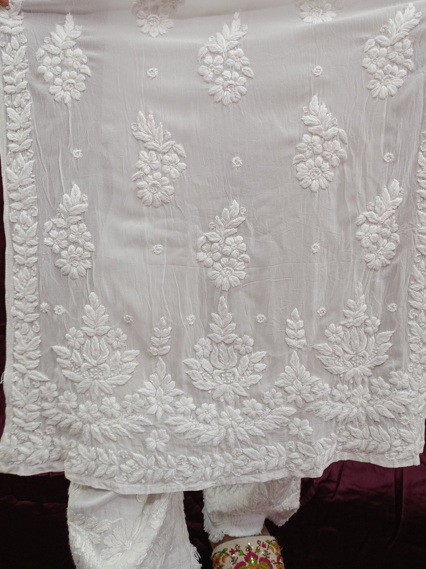 pure viscose fabric white colour long kurti