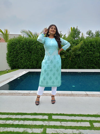 PURE MUSLIN SHADED HANDWORK KURTA