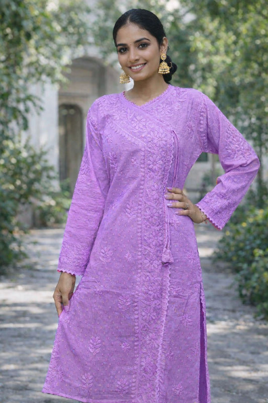 Angrakha Pattern Kurti In Mul Dobby Cotton Material