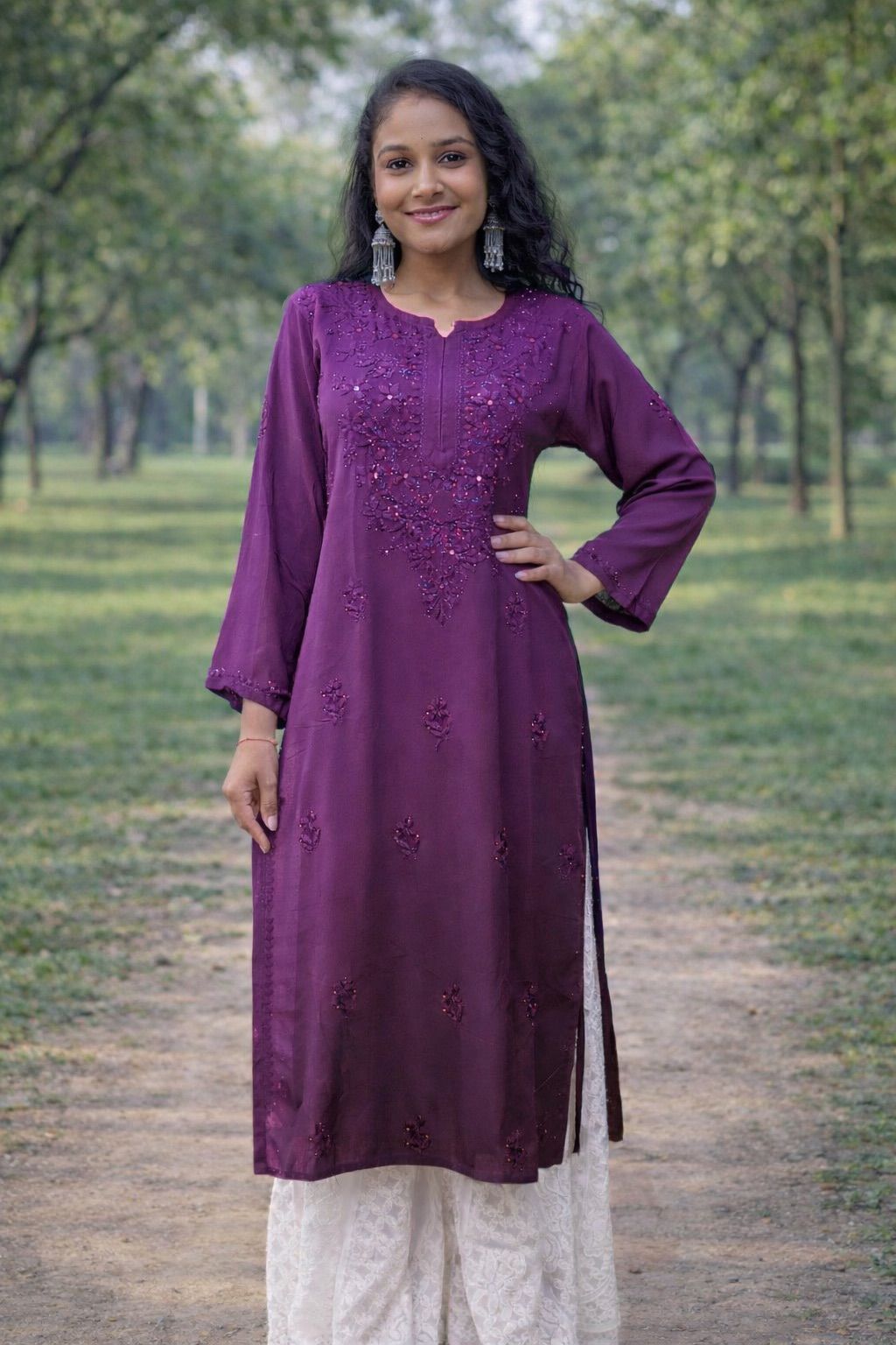 Rayon material mukesh work long kurti