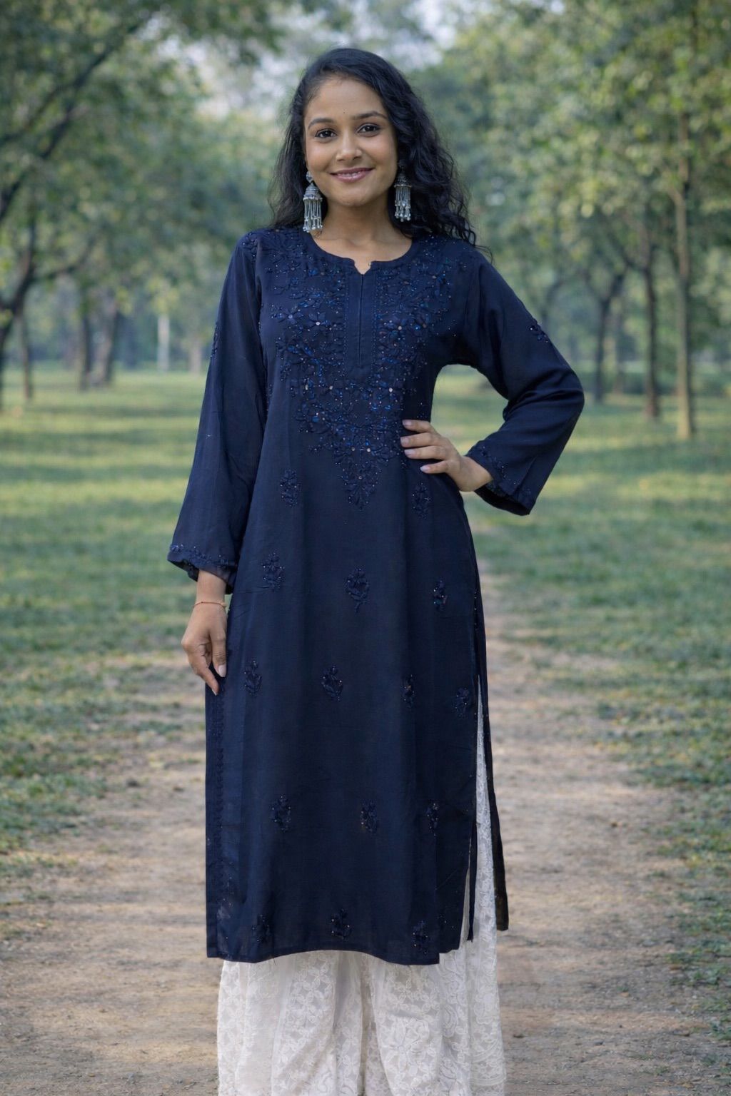 Rayon material mukesh work long kurti