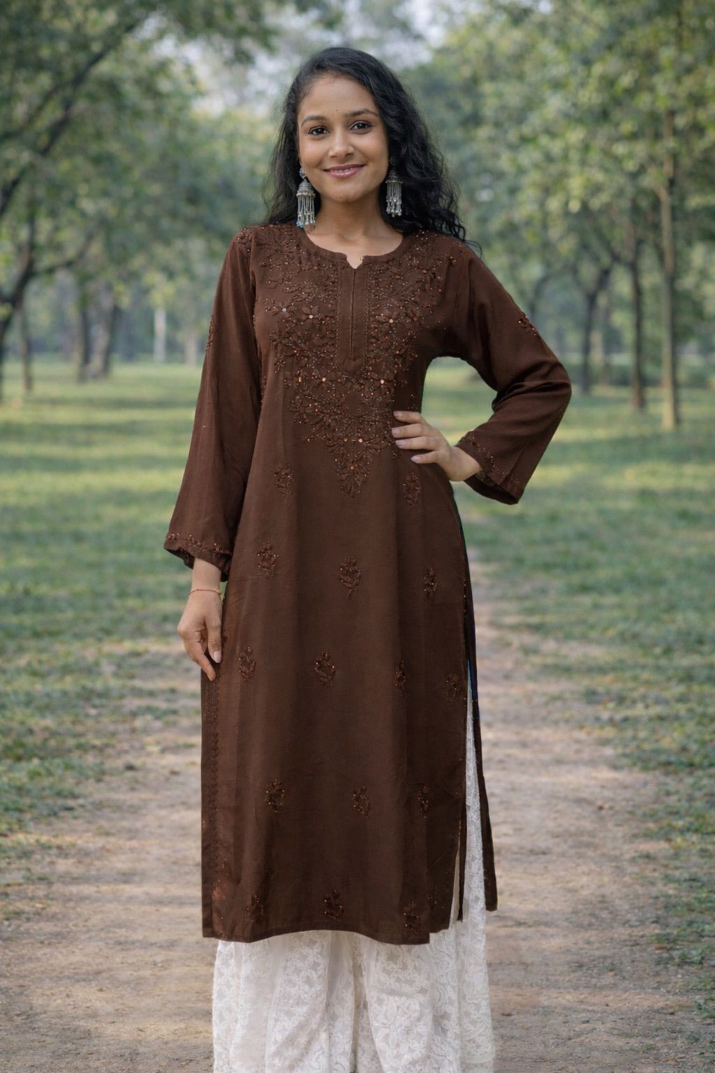 Rayon material mukesh work long kurti