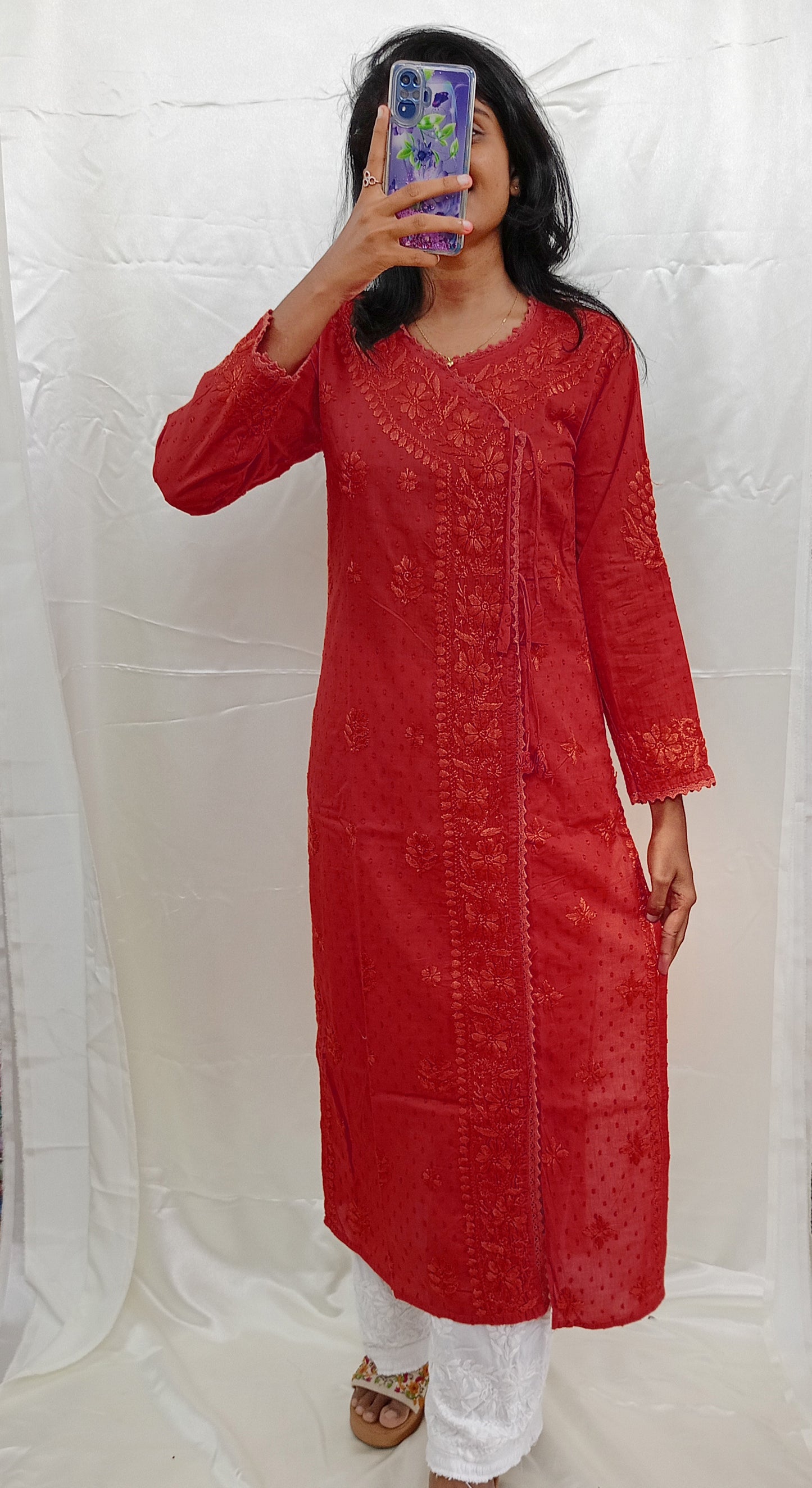 Angrakha Pattern Kurti In Mul Dobby Cotton Material