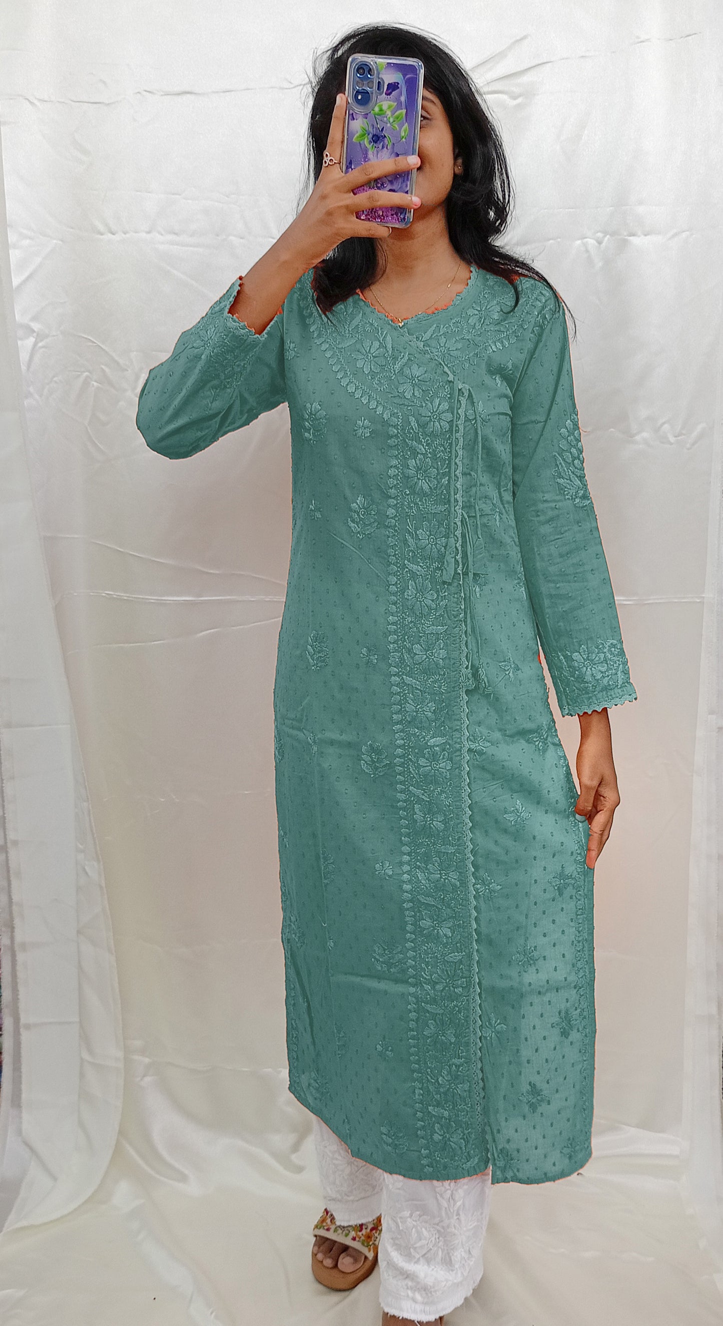Angrakha Pattern Kurti In Mul Dobby Cotton Material