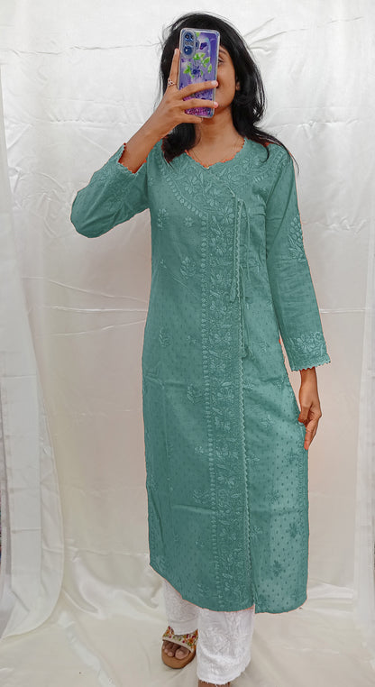 Angrakha Pattern Kurti In Mul Dobby Cotton Material