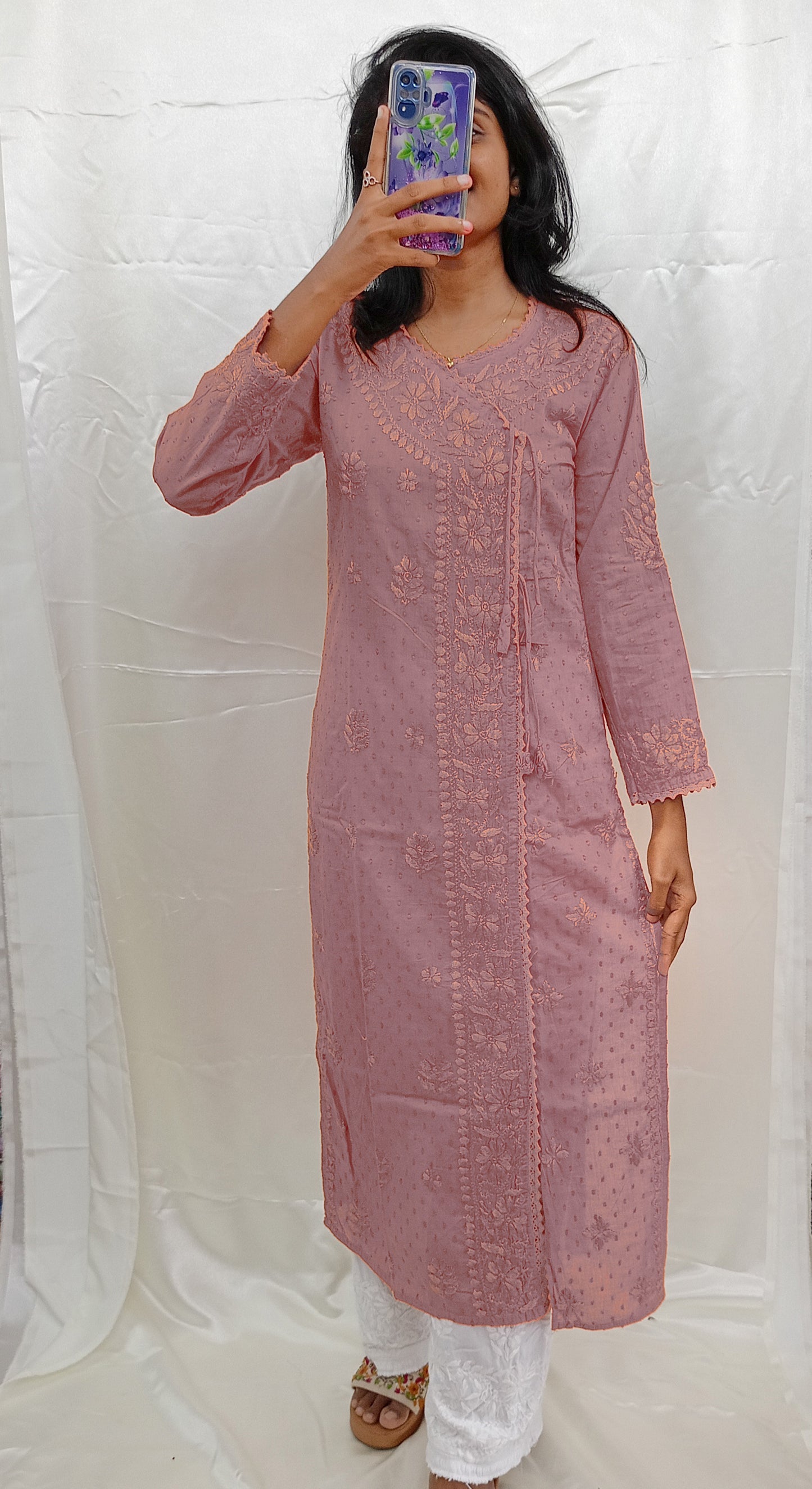 Angrakha Pattern Kurti In Mul Dobby Cotton Material