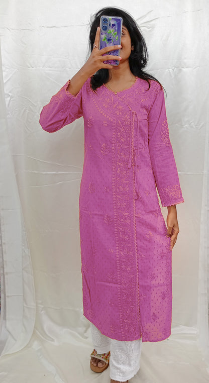 Angrakha Pattern Kurti In Mul Dobby Cotton Material