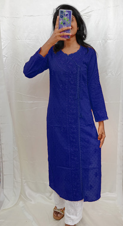 Angrakha Pattern Kurti In Mul Dobby Cotton Material