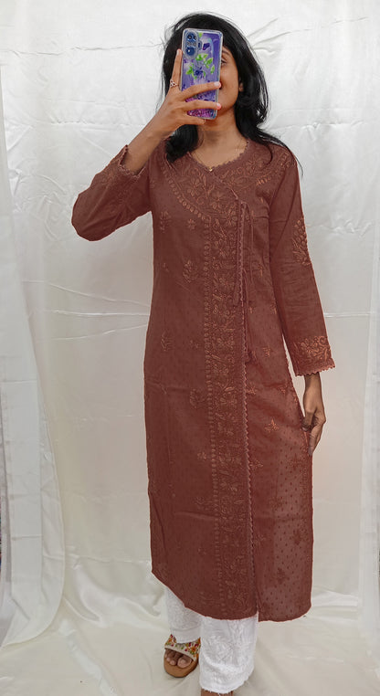 Angrakha Pattern Kurti In Mul Dobby Cotton Material