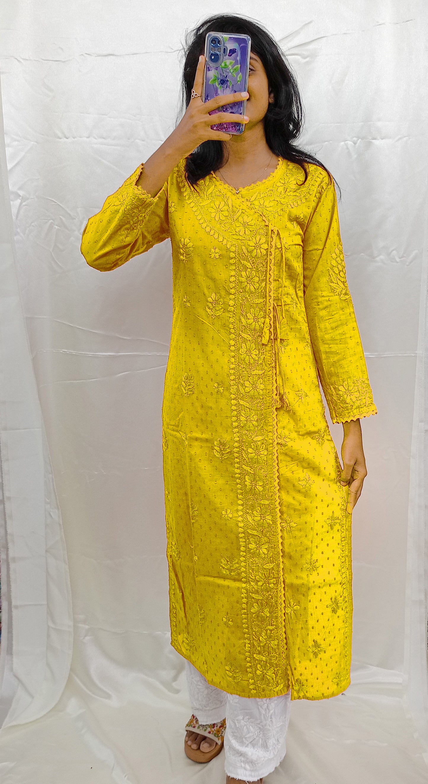 Angrakha Pattern Kurti In Mul Dobby Cotton Material