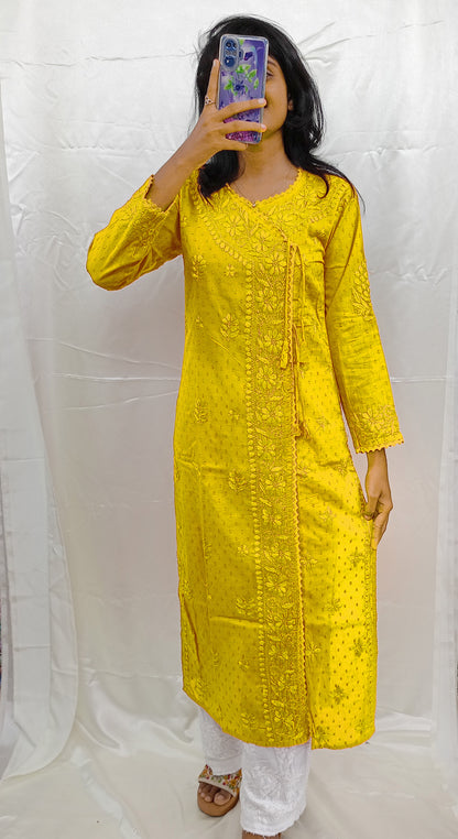 Angrakha Pattern Kurti In Mul Dobby Cotton Material