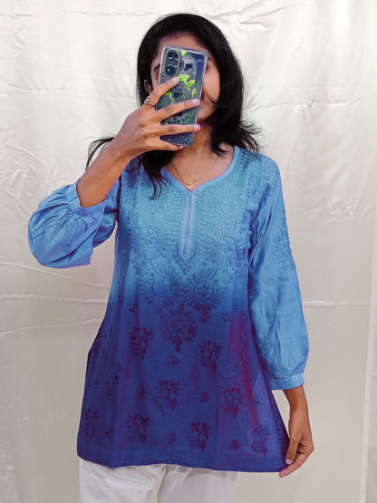 Shaded Chanderi silk material short kurti