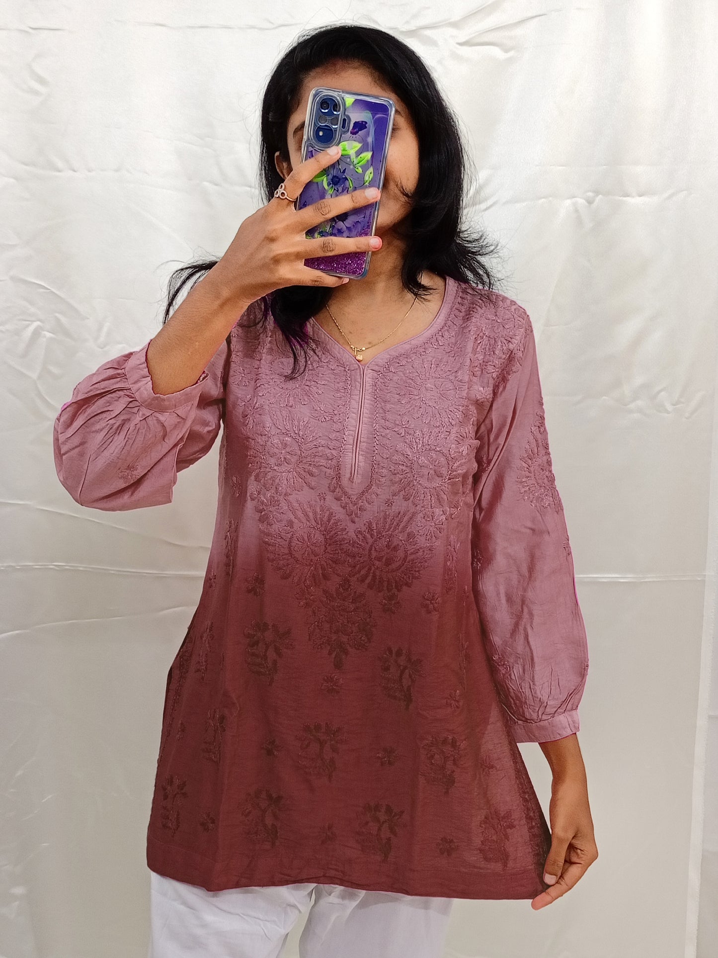 Shaded Chanderi silk material short kurti
