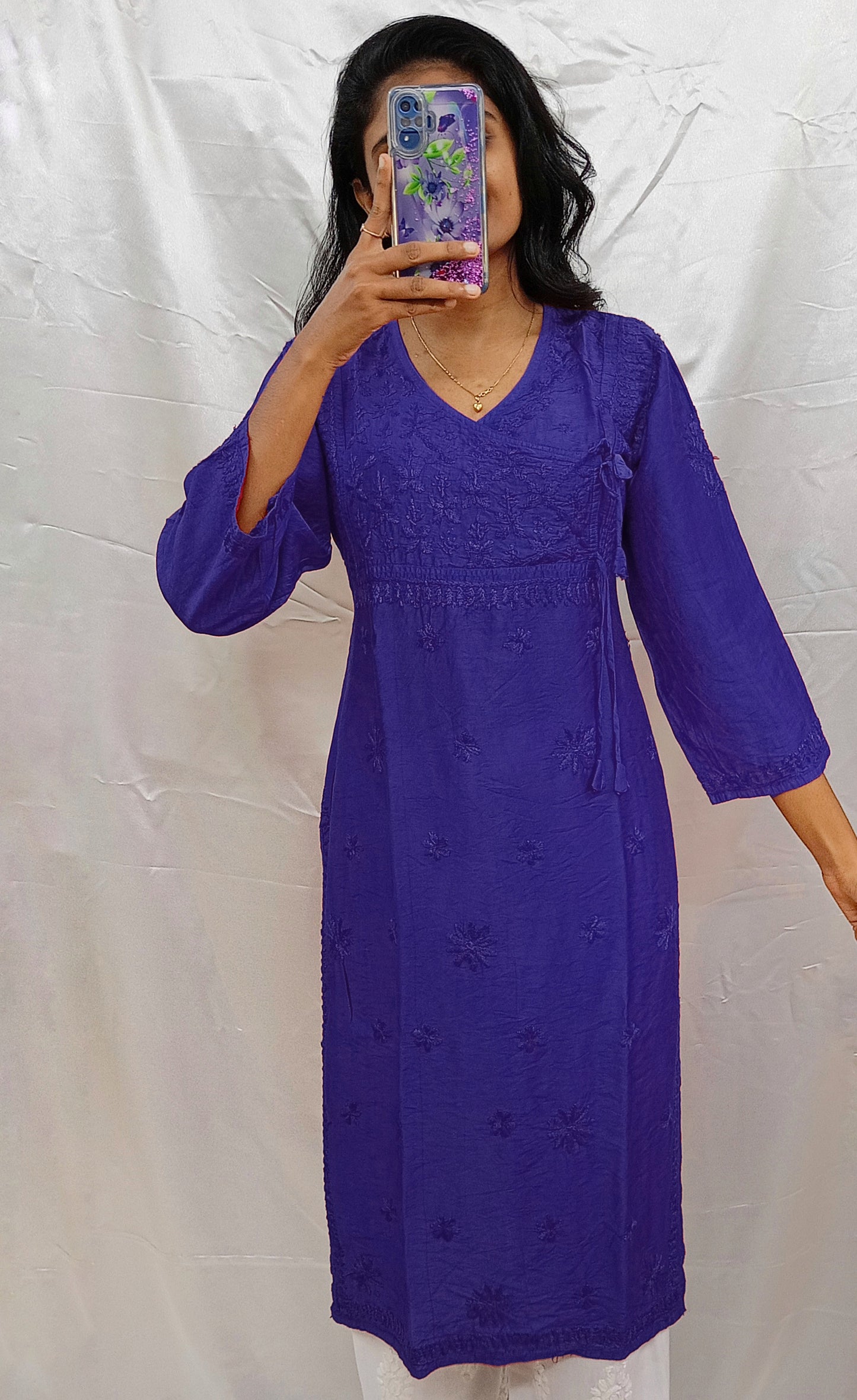 angrakha pattern kurti in chanderi silk material