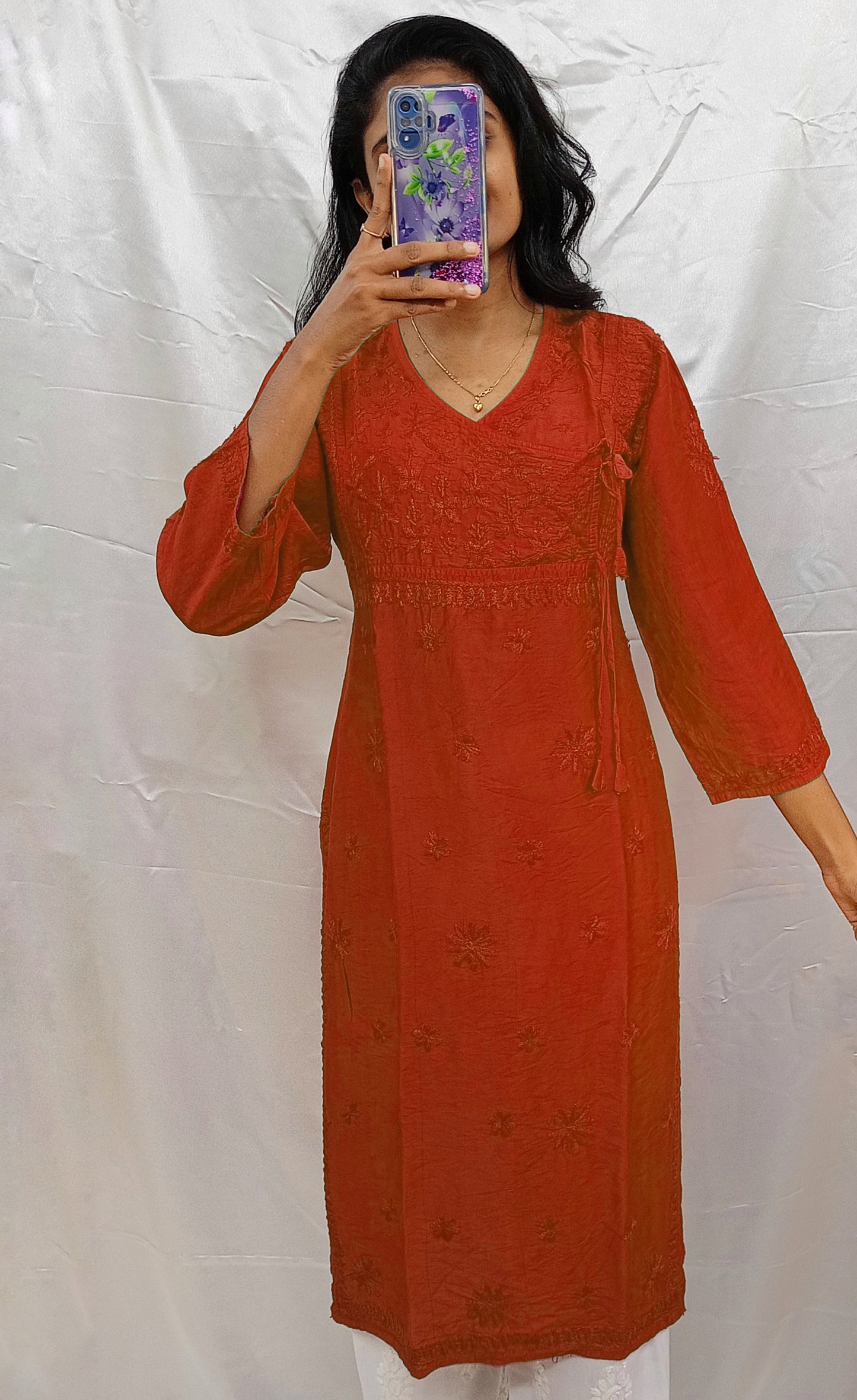 angrakha pattern kurti in chanderi silk material