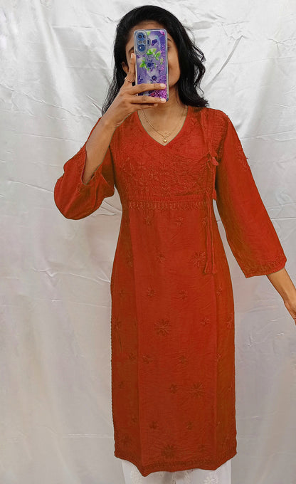 angrakha pattern kurti in chanderi silk material