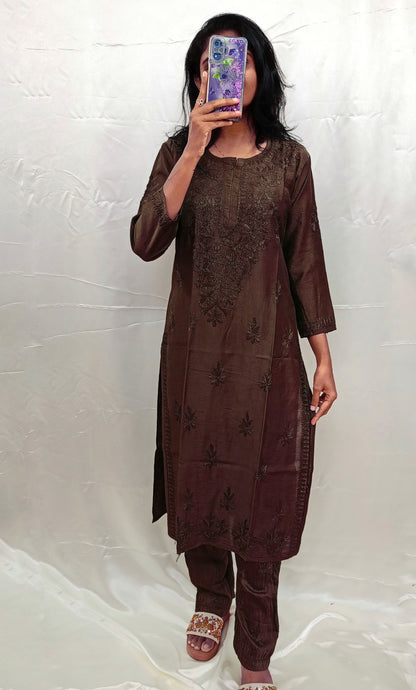 Pure chanderi silk material two piece pair