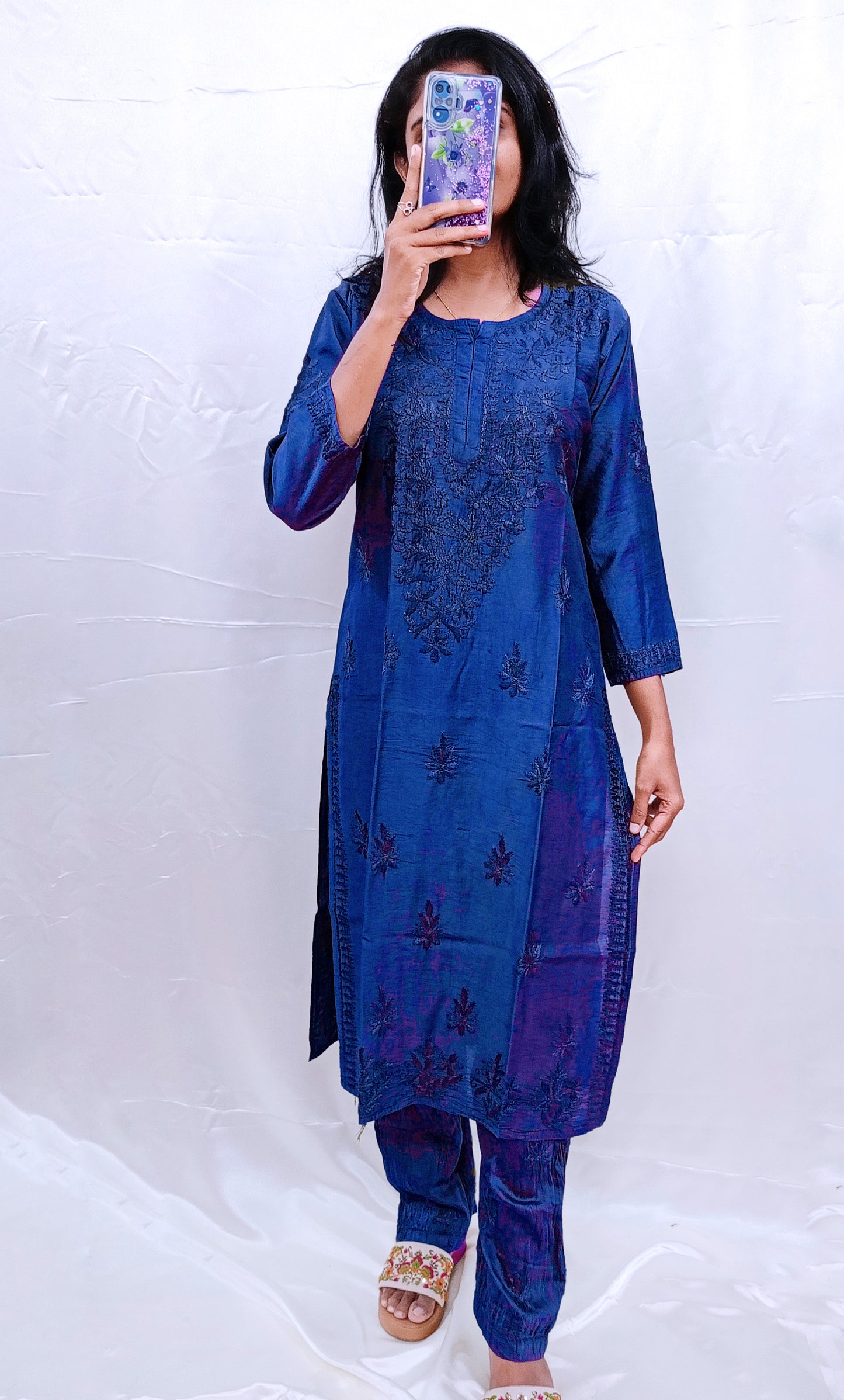 Pure chanderi silk material two piece pair