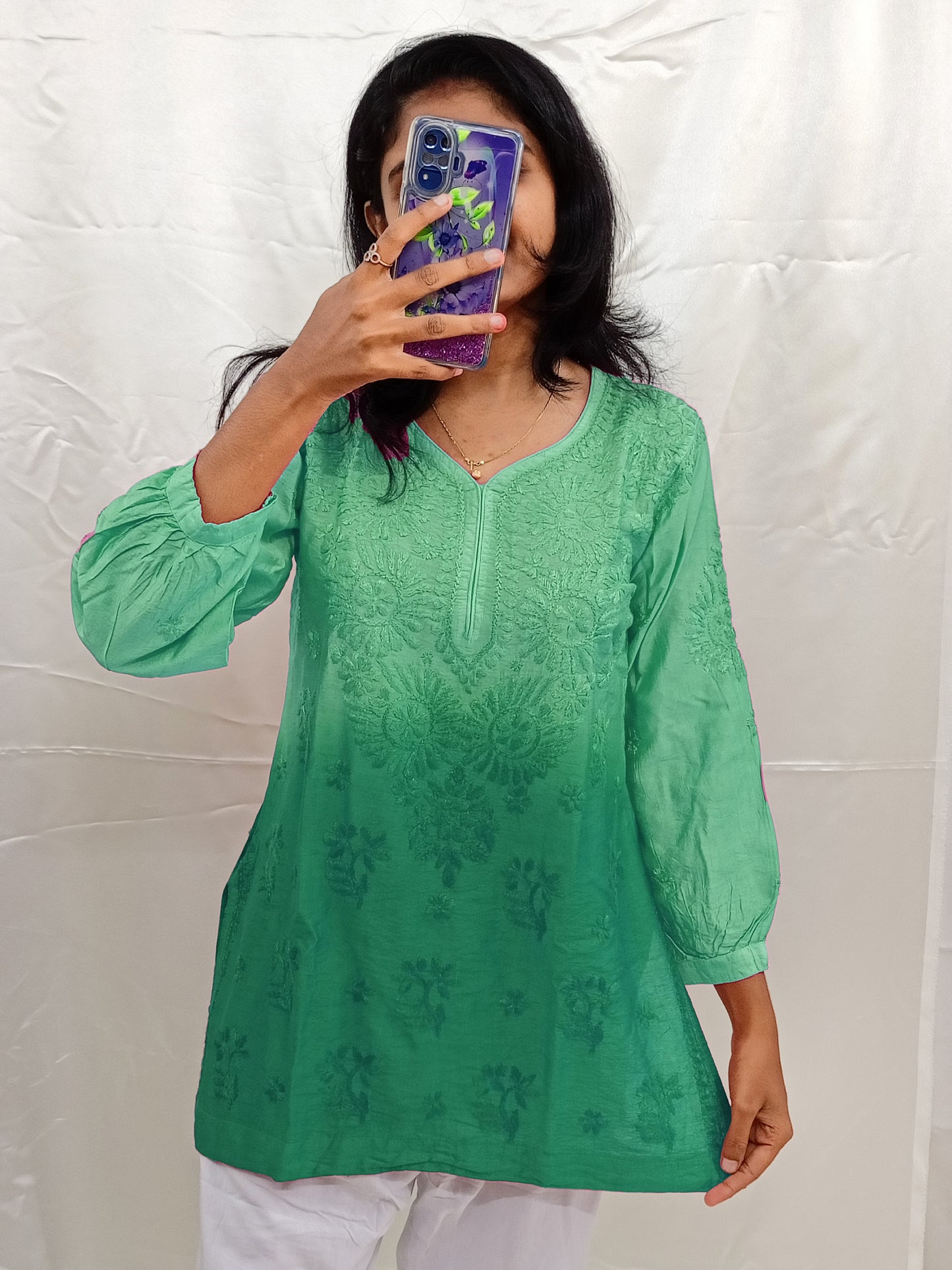 Shaded Chanderi silk material short kurti
