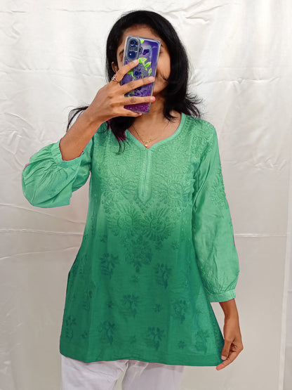 Shaded Chanderi silk material short kurti
