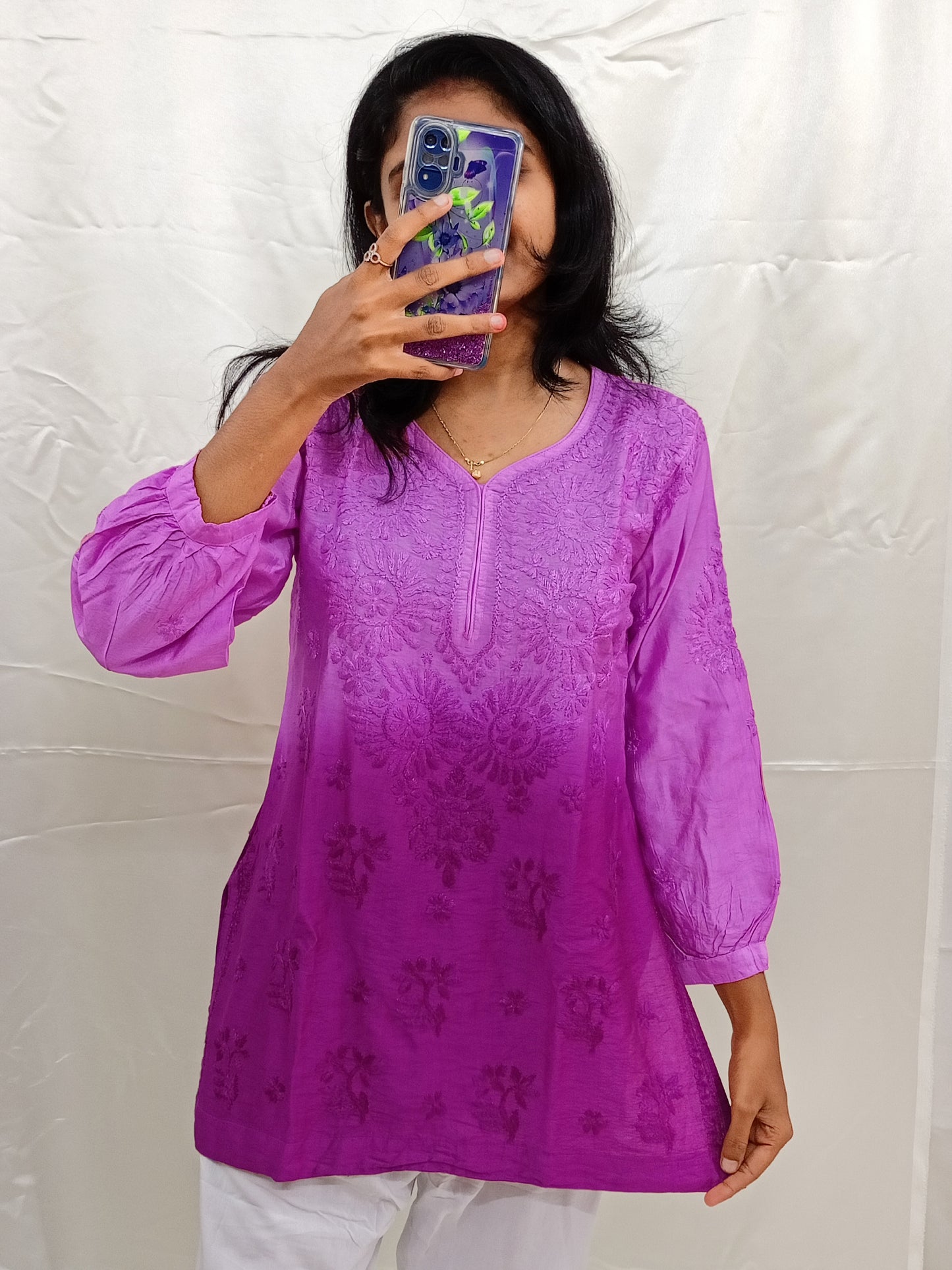 Shaded Chanderi silk material short kurti