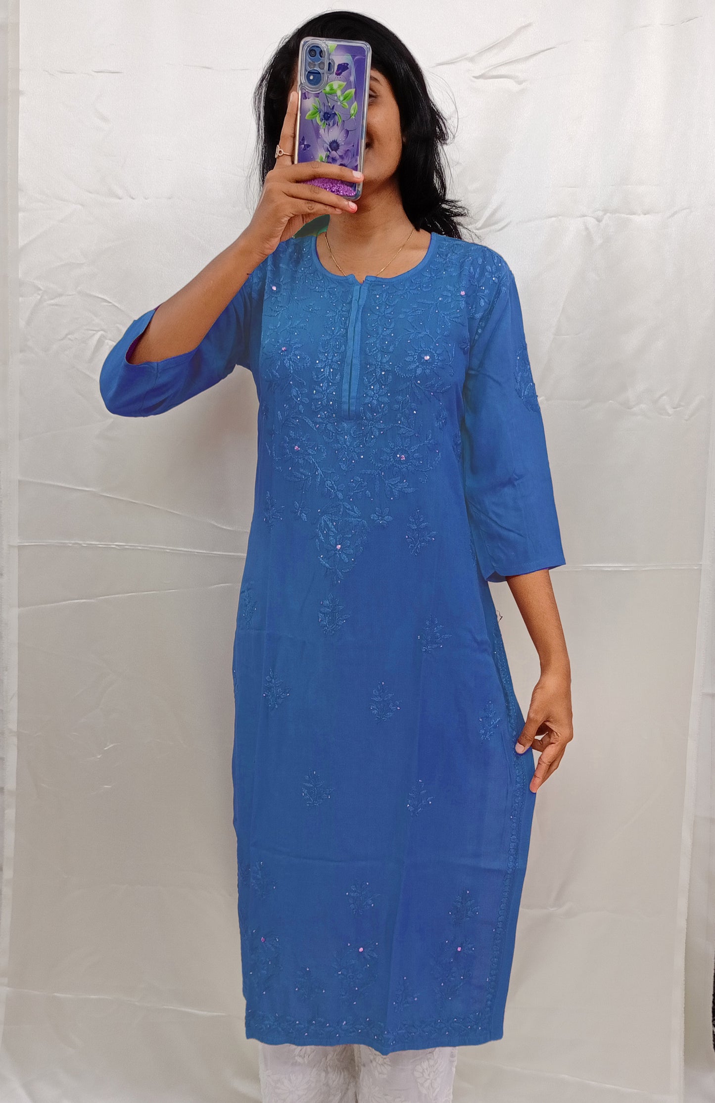 Rayon material mukesh work long kurti