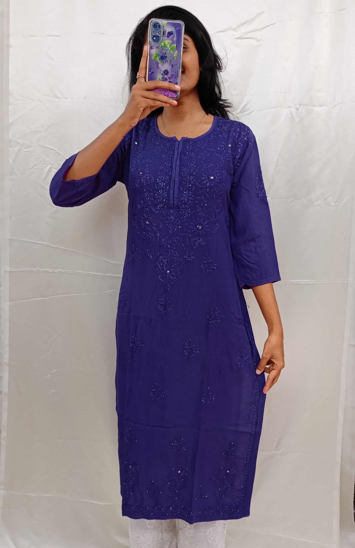 Rayon material mukesh work long kurti