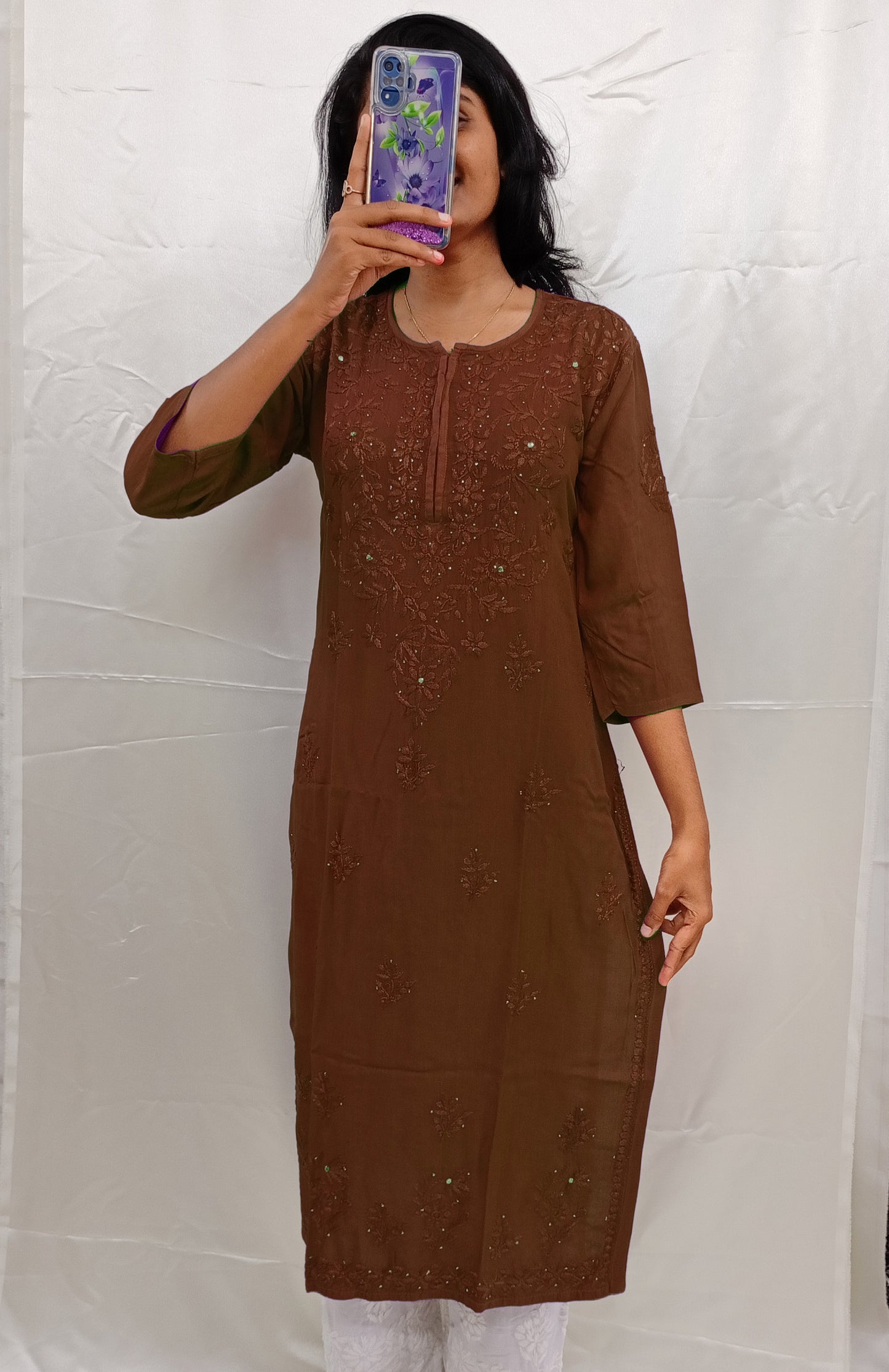 Rayon material mukesh work long kurti