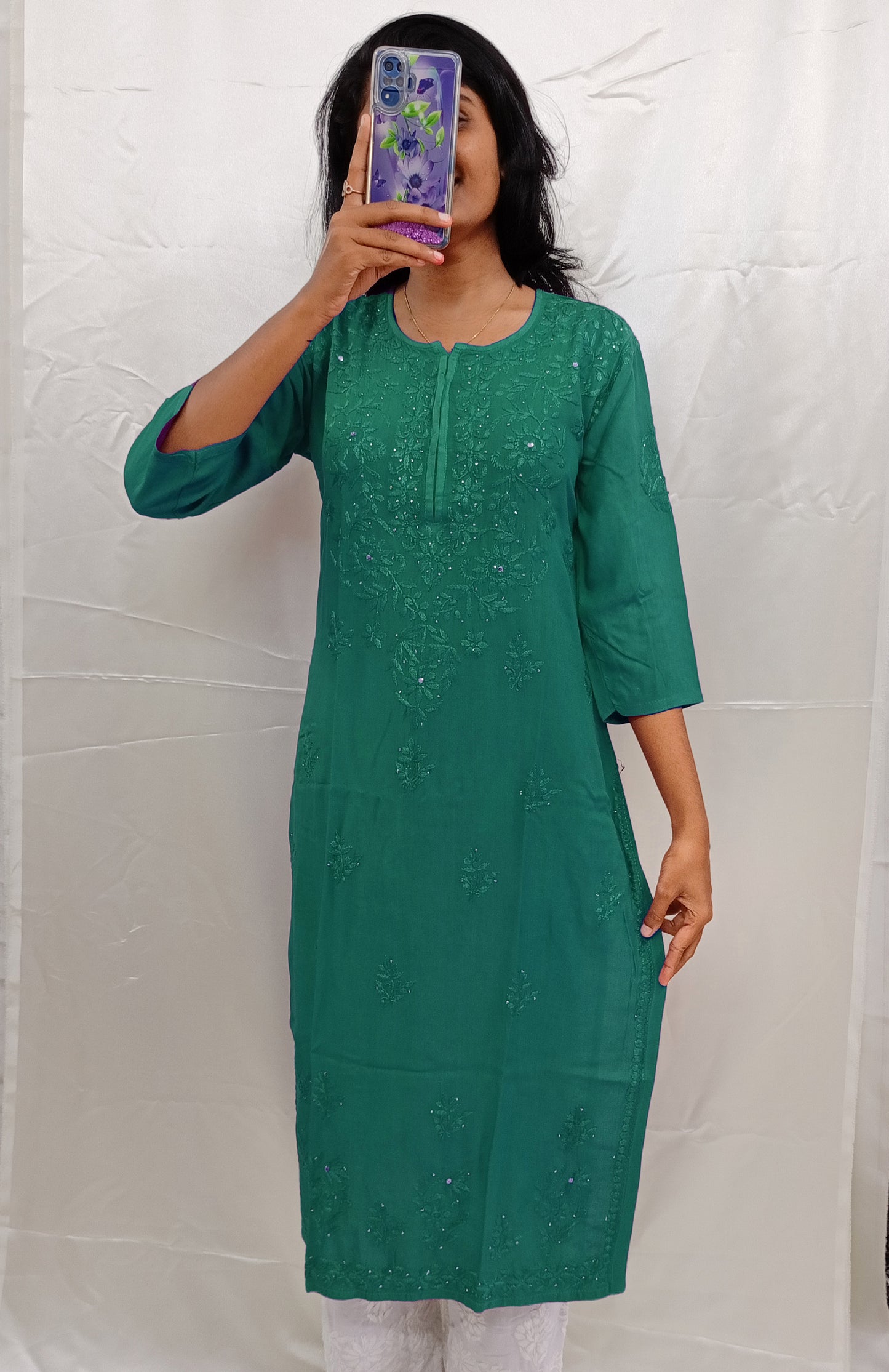 Rayon material mukesh work long kurti