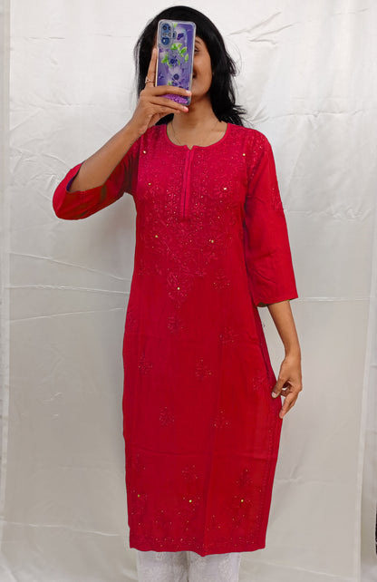 Rayon material mukesh work long kurti